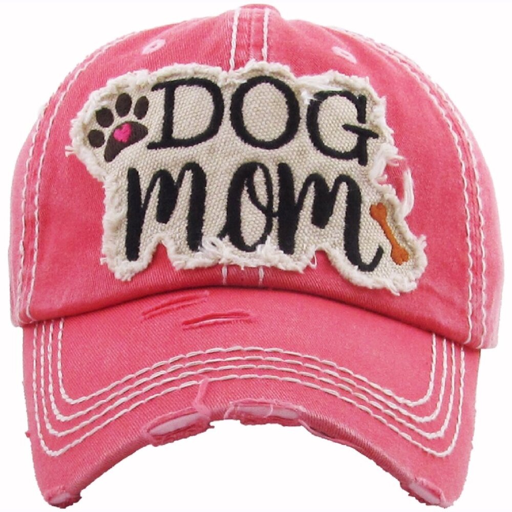 Dog Mom Distressed Hot Pink Cap Hat NEW Fast Ship